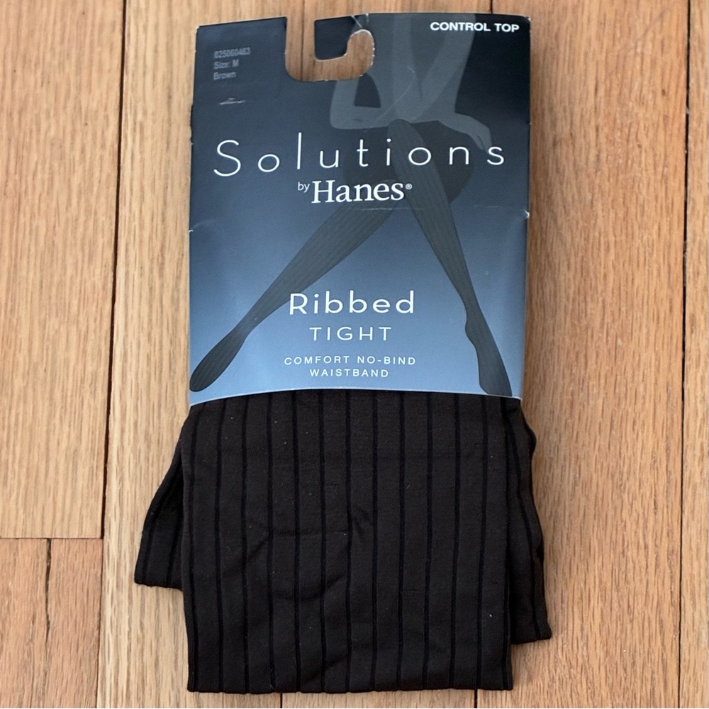 NIP Solutions by Hanes®️ Ribbed Tights, Control Top, Brown, Size Medium